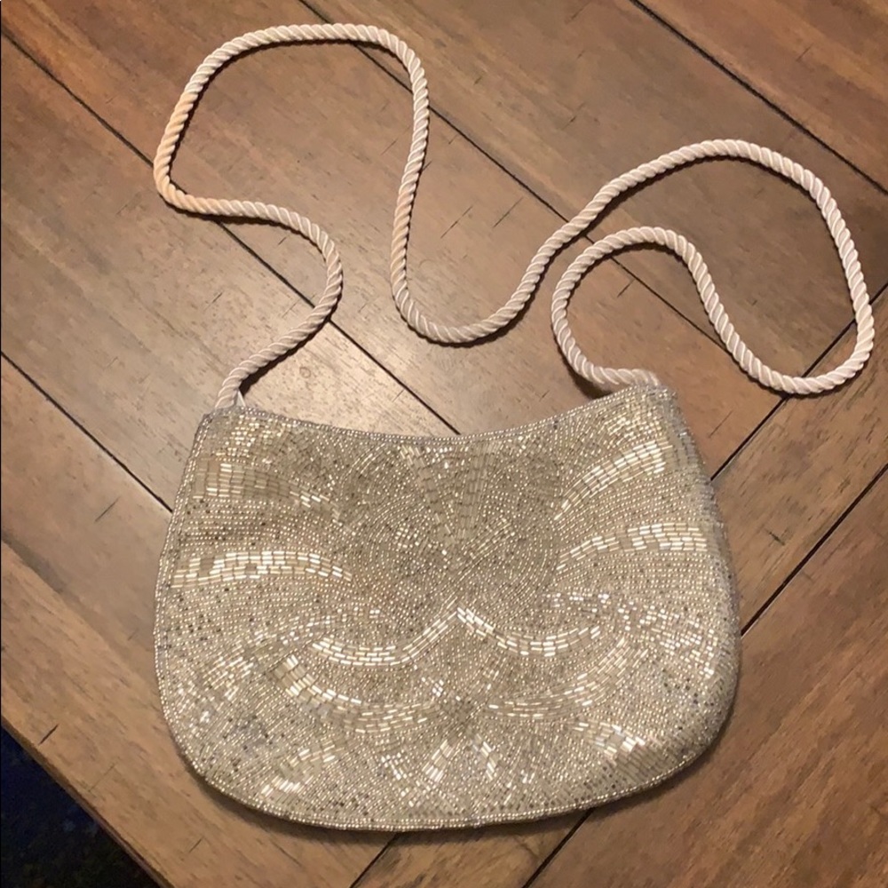 Marshall Fields Beaded Even Bag Pale Silver
